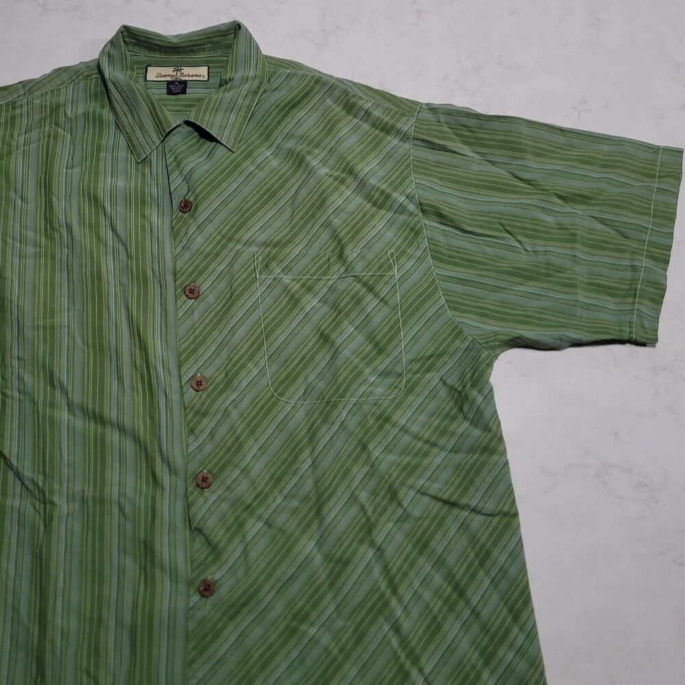 TOMMY BAHAMA Relax Sardinia Stripes 100% Silk Tropical Camp Aloha Shirt NWOT VTG
